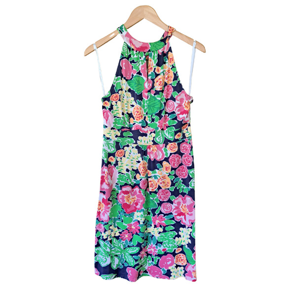 LILLY PULITZER Getaway Garden Valle Halter Dress Size Small Silk Knit Sheath - Picture 9 of 11